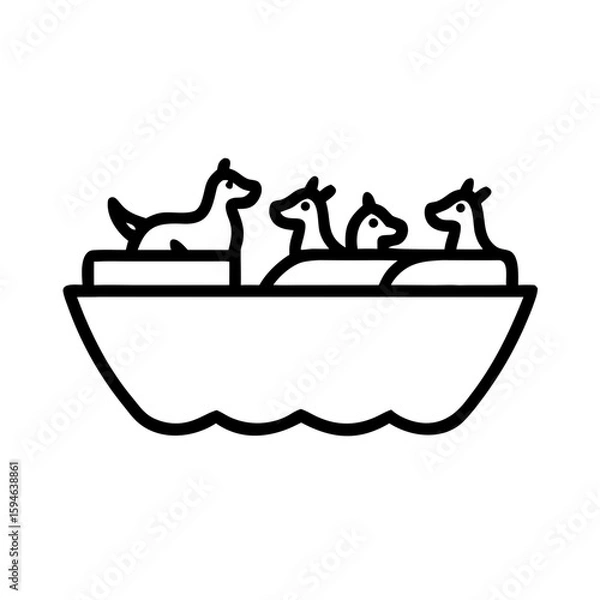 Fototapeta Dogs on an ark sailing in water, concept of icon on transparent background  
