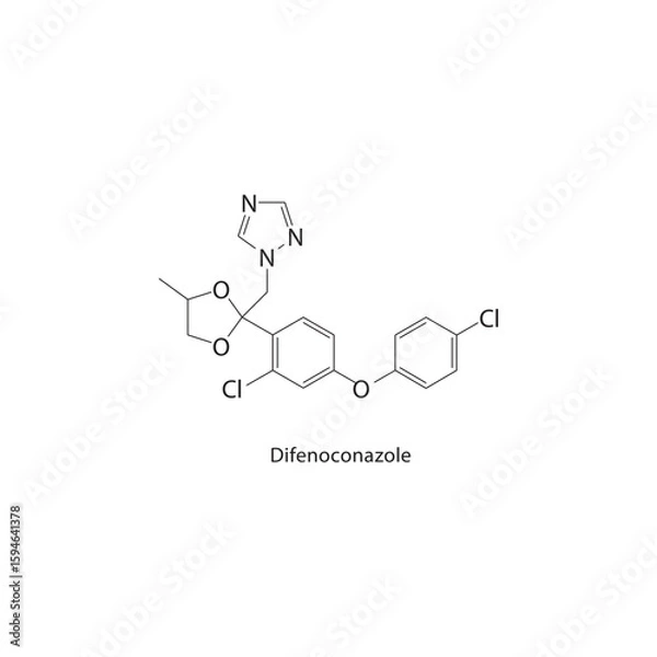 Fototapeta Difenoconazole skeletal structure. Fungicide compound schematic illustration. Simple diagram, chemical formula.