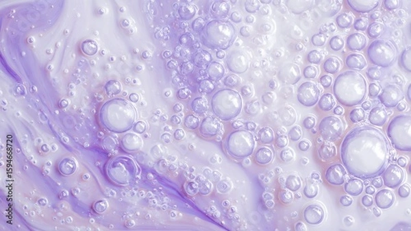 Obraz Iridescent liquid surface with bubbles. AI generated