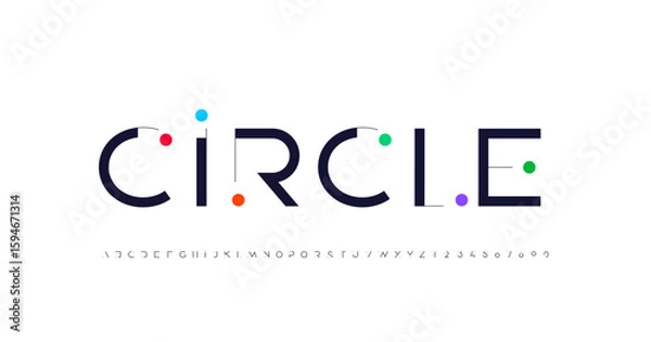 Fototapeta Font alphabet, letters from A to Z and numbers from 0 to 9, made line and circle colored dot vector illustration 10EPS.