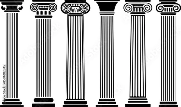 Fototapeta Ancient Greek architectural columns with ornate capitals and fluted shafts classical