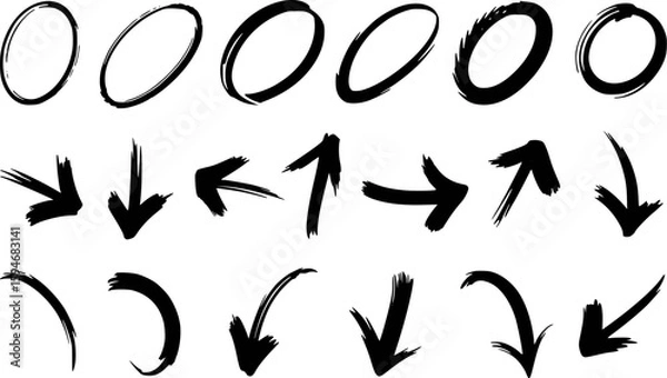 Fototapeta Black brush stroke arrows and circles vector