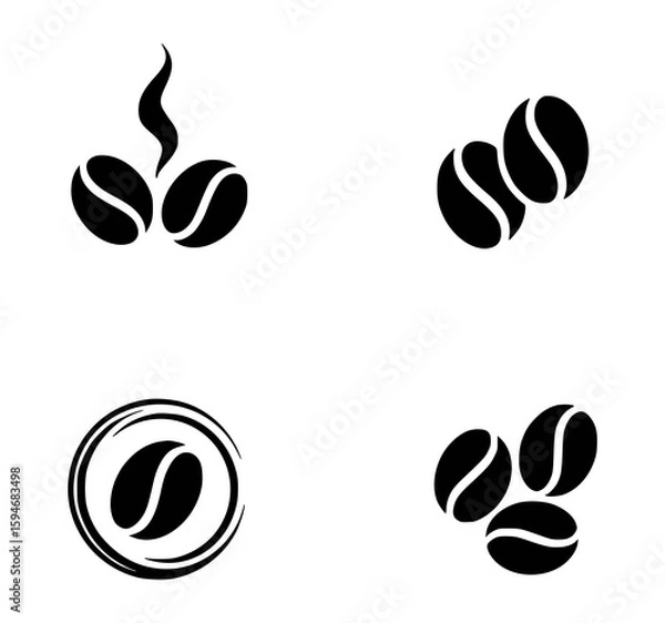 Fototapeta Black coffee bean with steam and circular design beans 