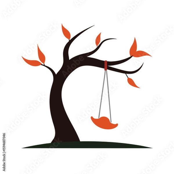 Fototapeta swing hanging tree branch vector white background