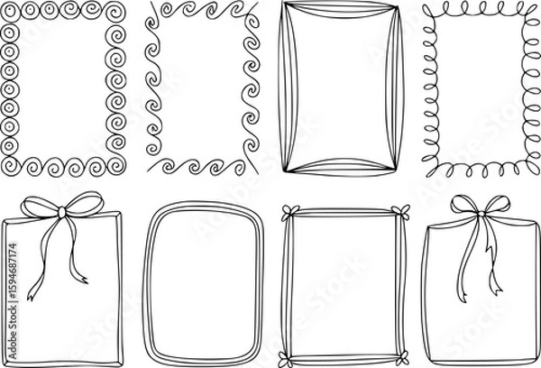 Fototapeta Decorative borders and frames with swirls waves and bows vector