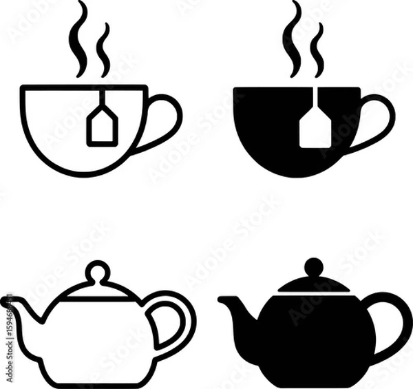 Fototapeta Steaming cup and teapot icons vector