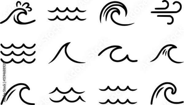 Fototapeta Various stylized wave and wind icons water ocean