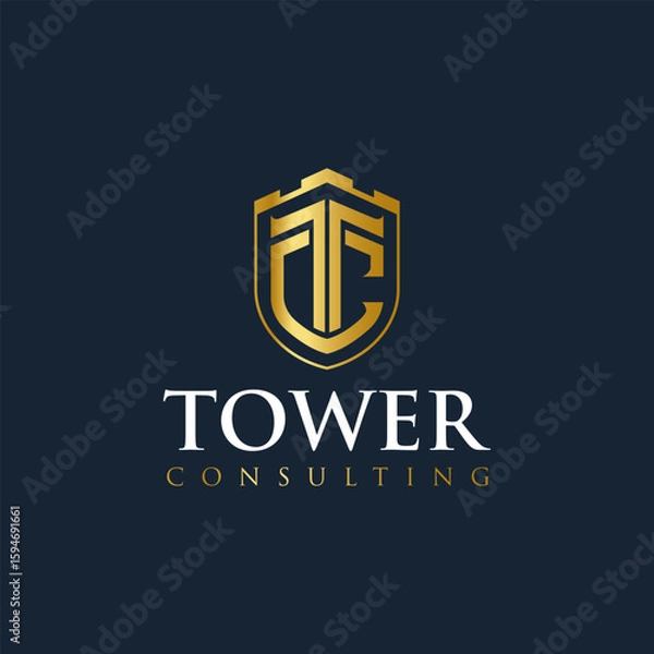 Fototapeta Luxury shield logo with T and C monogram, ideal for wealth consulting firms, financial advisors, or elite corporate brands seeking trust and elegance.