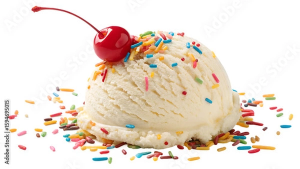 Obraz ice cream cake with cherry isolated on white 