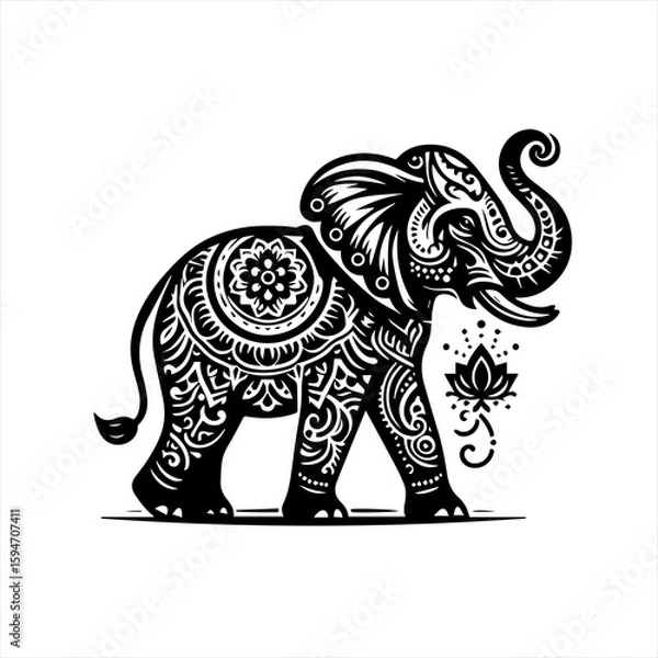 Fototapeta Vector art of ornate elephant with mandala pattern