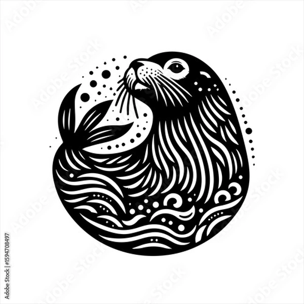 Fototapeta Vector art of seal illustration isolated on white background