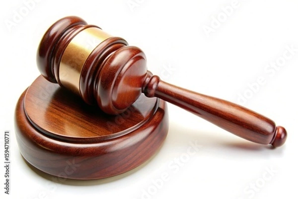 Obraz A wooden gavel rests on a wooden base