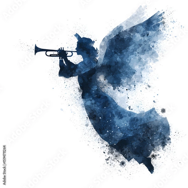 Obraz Watercolor Angel Blowing Trumpet - Festive Illustration for Christmas, Holidays and Religious Themes (Isolated on White Background)