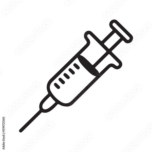 Obraz Black outline syringe with liquid and needle medical injection