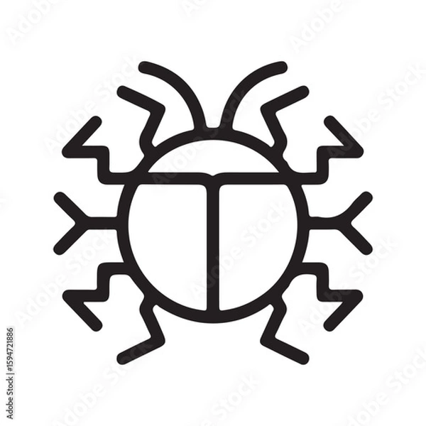 Obraz Stylized insect symbol with zigzag legs and antennae black and white graphic