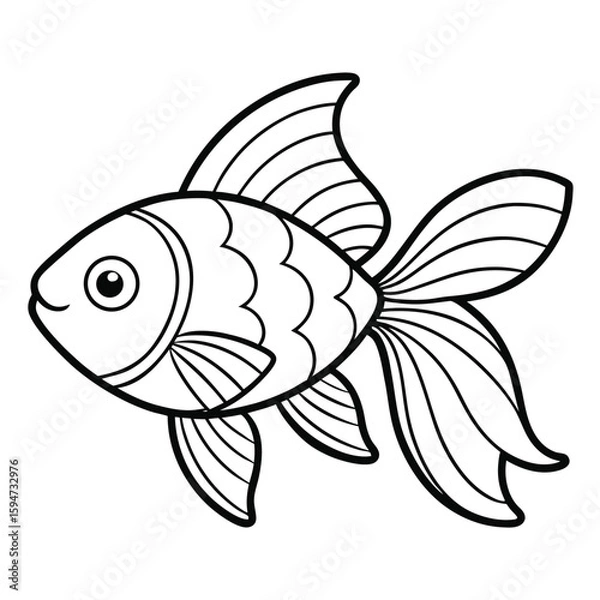 Fototapeta Beta Fish Line Art Vector Icon on white