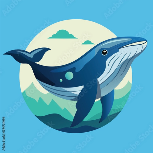 Fototapeta Cartoon Whale in a Cheerful Ocean Setting – Digital Art for Kids
