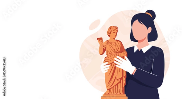 Fototapeta Curator Character in White Gloves Carefully Handling an Antique Sculpture for Preservation