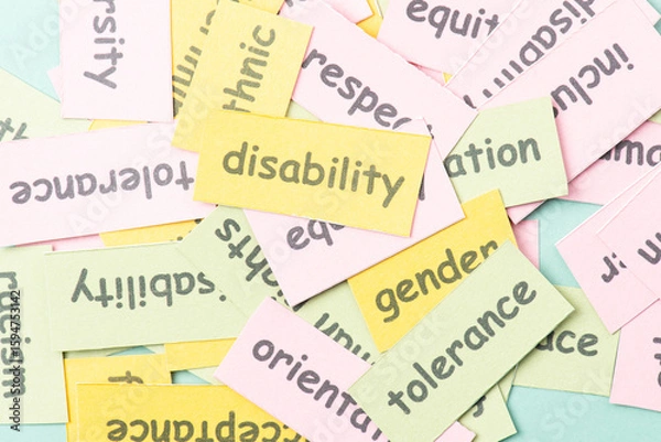 Fototapeta Disability, inclusion, human equality rights, tolerance and ethnic concept, unity for diversity