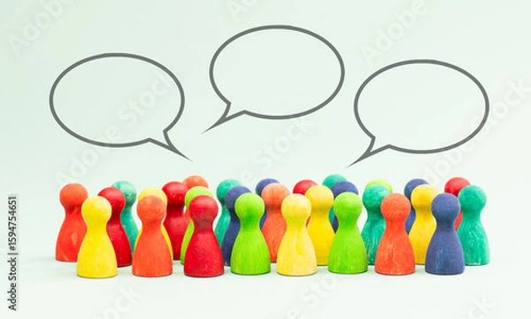 Fototapeta Different opinion, overcome boundary, negotiation, political confrontation, discussion, communication and solution by teamwork, group of people 