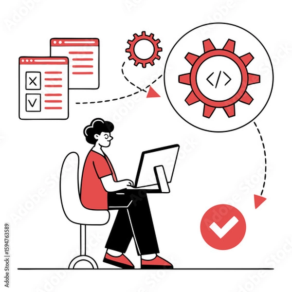 Obraz Person Working on Laptop with Coding and Web Development Icons