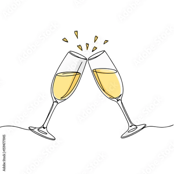 Obraz Champagne glasses clinking together in celebration with sparkling bubbles  