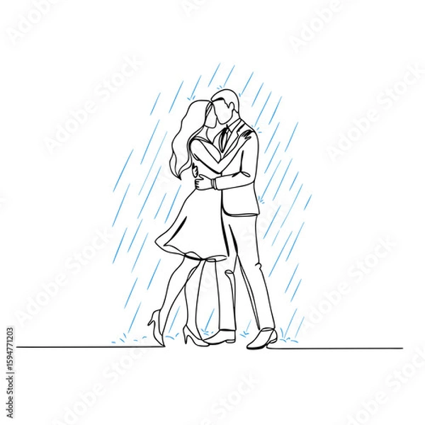 Obraz Couple kissing under rain while embracing in a romantic setting  