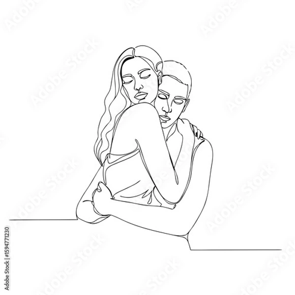 Obraz Couple embracing each other with closed eyes in minimalist style  