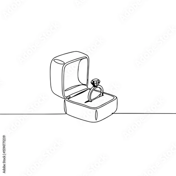 Obraz Engagement ring in an open velvet box on a minimalist background  
