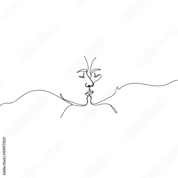 Obraz Silhouette of two people kissing in minimalist line art style  