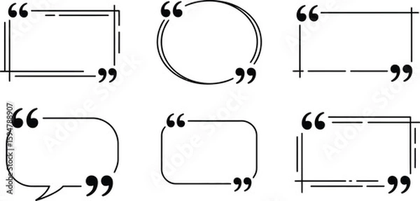 Fototapeta Collection of Various Black Outline Quote Box Frames on Transparent Background