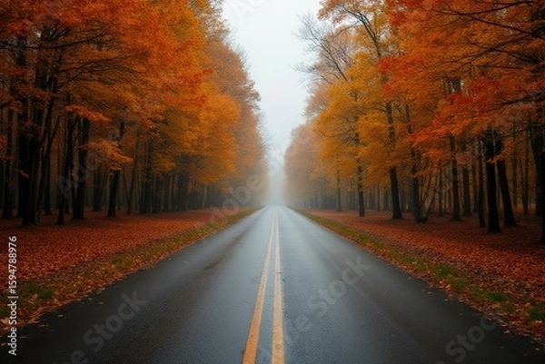Obraz Empty road amidst trees during autumn