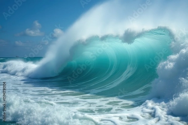 Fototapeta Powerful wave approaching to a shallow atlantic reef