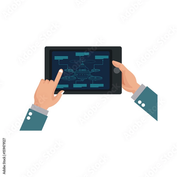 Obraz operator hands holding remote control drone vector illustration