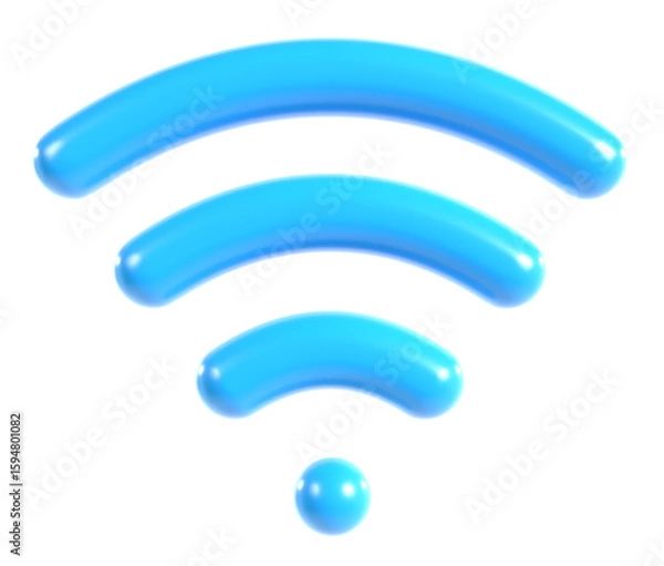Obraz 青い光沢3Dワイファイアイコンのイラスト
