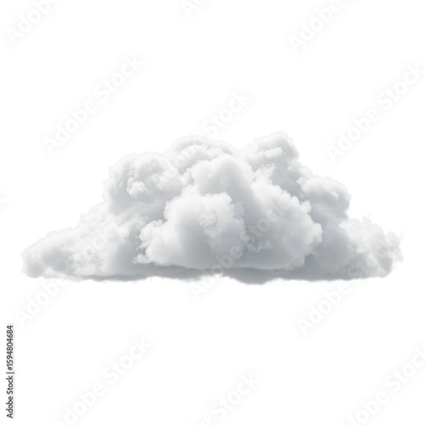 Fototapeta A single, perfectly formed, fluffy bright white cumulus cloud with intricate textures and soft contours, isolated against an infinitely clean white background, captured with soft studio lighting