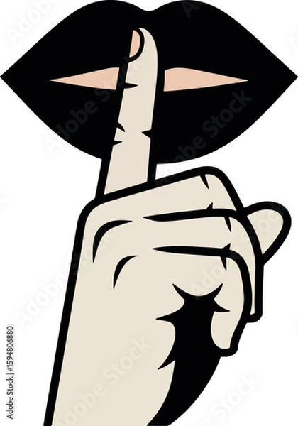 Fototapeta Shhh Gesture Vector Illustration – Finger on Lips Symbol for Silence, Secret, and Privacy