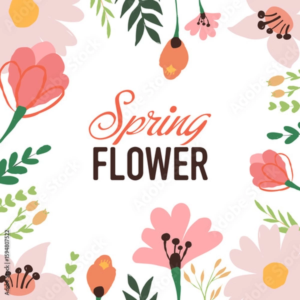 Obraz A beautiful cartoon greeting card design with flowers and blank copy space, perfect for messages, invitations, announcements, or seasonal greetings