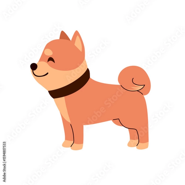 Obraz Cute cartoon profile illustration of a Shiba Inu dog, known for its fluffy fur and fox-like appearance. Drawing for pet brands, merch or dog lover projects