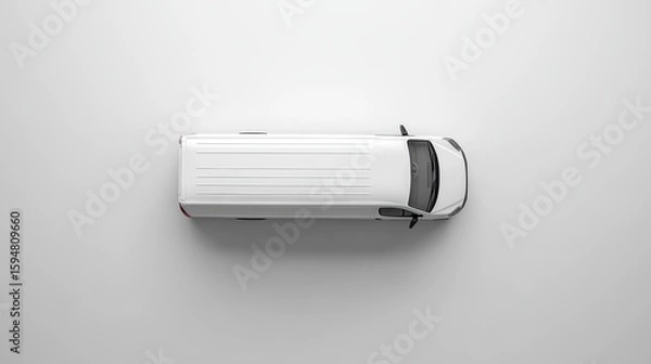 Fototapeta Top view of a white van on a white background.