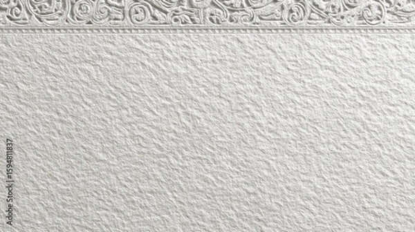 Fototapeta Crisp white paper texture with faint gray Thai script pattern border, academic aesthetic with subtle heritage elements