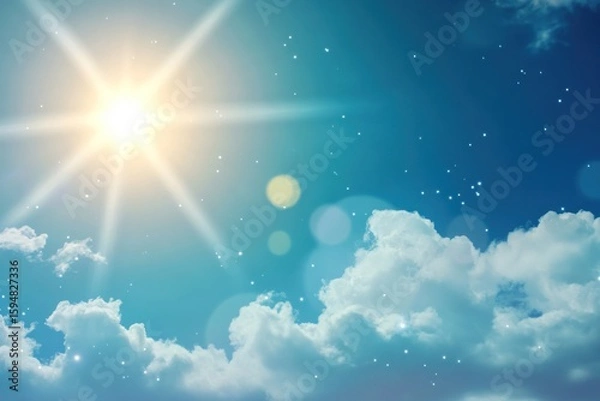 Fototapeta Serene weather-themed background with glowing sun and atmospheric lens flare