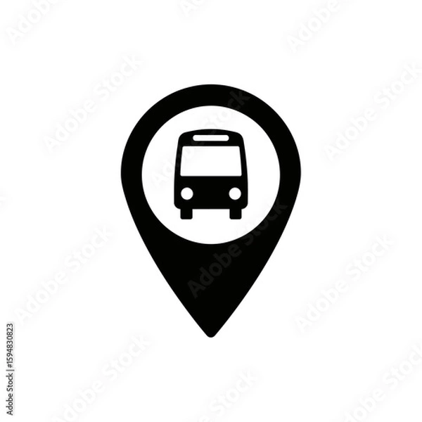 Fototapeta A black bus stop location pin isolated on white background
