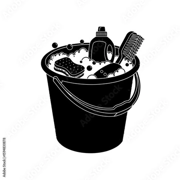 Obraz A bucket full of cleaning supplies isolated on white background