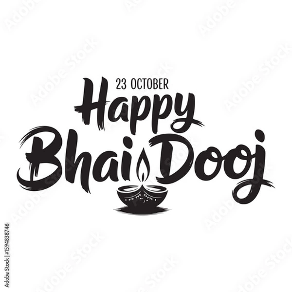 Fototapeta Celebratory Bhai Dooj Graphic with Traditional Lamp and Brushstroke Font Wishing Happiness on Twenty Third of October Festive Greetings