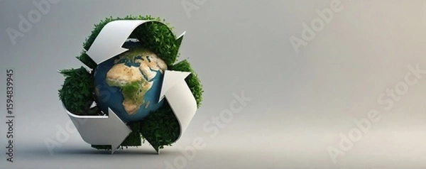 Fototapeta Recycle symbol copy space, Eco friendly earth background. Generative AI