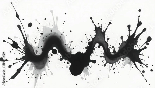 Obraz Black and Gray Ink Splatter Abstract Wave Pattern abstract art