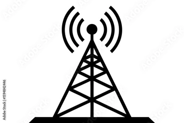 Fototapeta Communication tower with signal waves silhouette vector illustration