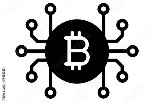 Fototapeta Bitcoin cryptocurrency digital technology silhouette vector illustration