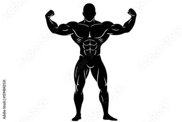 Fototapeta Bodybuilder posing with muscles silhouette vector illustration